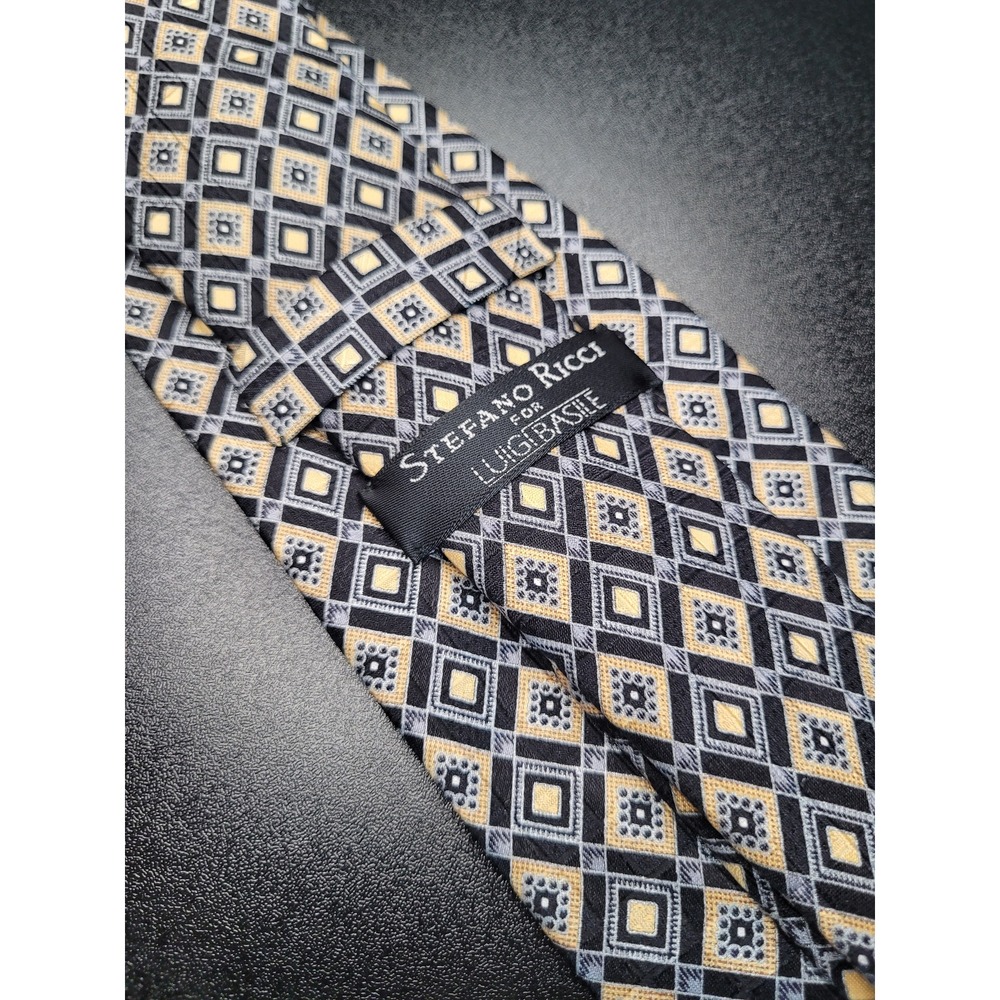 Stefano Ricci Men's Necktie Grey Yellow Geometric Silk 3.75" x 60" Excellent